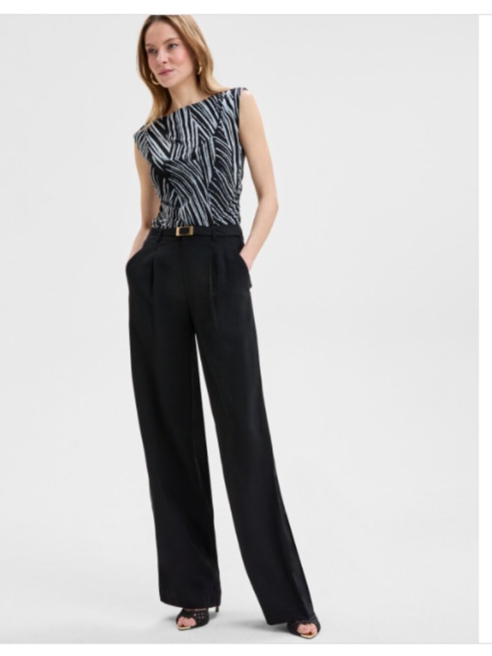 I.n.c. International Concepts Women's High-Rise Belted Wide-Leg Pants Deep Black